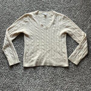 100% Cashmere Evelyn Grace Sweater Womens Large Beige Vintage Cable Knit Cottage